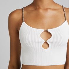 Bershka Crop Top With Beaded Straps Nwot, Never Worn Super Cute And Stylish Size S White Seamless Party Top, Pretty Tops, Pretty Top, Bustier Top, Official Store, Online Fashion, Fashion Collection, Crop Tops Women, New Fashion