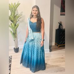 Gorgeous Lehenga For Garba Or Any Event. Wore For A Few Hours During Navratri. Size Is Xl As Per India But Would Fit Anyone Who Is A Us Size 6/8. It Was A Bit Lose On Me So I Had It Pinned Up. Blue Fitted Sleeveless Sharara, Blue Sleeveless Lehenga For Navratri, Bohemian Style Blue Floor-length Choli, Bohemian Blue Floor-length Choli, Fitted Blue Bohemian Lehenga, Fitted Blue Sharara For Navratri, Blue Bandhani Print Sharara For Navratri, Bollywood Blue Choli For Summer, Blue Bollywood Choli For Summer