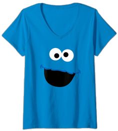 Fun Cotton V-neck Top, Casual V-neck Tops For Fan Merchandise, Fan Merchandise V-neck Casual T-shirt, Casual V-neck Fan Merchandise T-shirt, Sesame Street Cookies, Sesame Street Cookie Monster, Monster Face, Cookie Monster, Top Fashion Brands