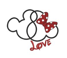 mickey and minnie mouse heads with the word love