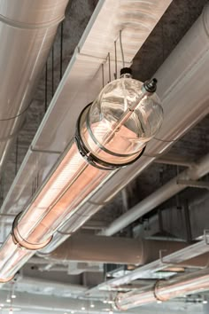 a light fixture hanging from the ceiling in a building