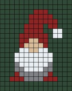 A small pixel art template of a red hat, feet and a grey shirted gonk. Gingerbread House Pixel Art, Pixel Silhouette, Pixel Art Grid Christmas, Pixel Art Christmas Tree, Easy Pixel Art Christmas, Small Christmas Pixel Art, Basic Pixel Art, Holiday Pixel Art, Easy Christmas Perler Bead Pattern