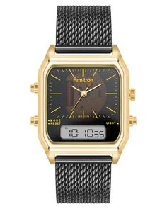 Armitron Rectangle Watch, Black Rectangle, Led Display, Stainless Steel Band, Bold Black, Black Stainless Steel, Mechanical Watch, Touch Of Modern, Stainless Steel Case