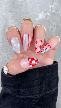 4th Of July Nails Pastel, Cute Fourth Of July Nails, 4th Of July Acrylic Nails, Cute 4th Of July Nails, Makeup Usa, Picasso Nails