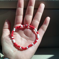 Red Evil eye bracelet Red Letter Beads Bracelets For Everyday, Handmade Red Bracelets For Everyday, Casual Red Beaded Bracelets, Trendy Red Beaded Bangle Bracelets, Everyday Red Bracelets With Letter Beads, Trendy Red Bracelets For Everyday, Red Letter Beads Bracelet For Everyday, Casual Red Beaded Bangle Bracelets, Red Round Beads Bracelet For Everyday