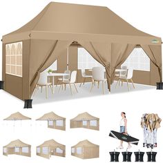 an image of a tent set up with tables and chairs in front of the tent