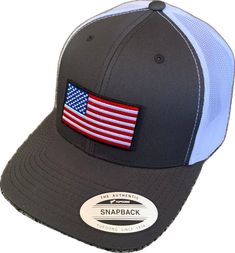 American Style Adjustable Hat With Flat Brim, American Style Adjustable Flat Brim Hat, American Style Adjustable Hat With Curved Brim, American Style Curved Brim Hat, American Style Curved Brim Hat, One Size, Adjustable American Hat With Curved Brim, Patriotic Adjustable Hat With Curved Brim, Patriotic Adjustable Curved Brim Hat, Trucker Hat With Curved Brim Made In Usa