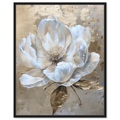 a large white flower on a gold background