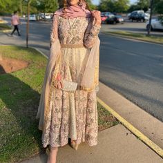 Had Purchased It For A Wedding But Never Got A Chance To Wear It. Looks Very Beautiful In Person! Did Not Come With A Pajama. There Are Some Loose Threads Because The Dress Is Loaded With Heavy Bead Work. Has Some Scuff Marks Around The Neck Of The Dress. This Is Exactly How I Received The Dress. I Have Never Worn It. Nonetheless, It’s A Stunning Dress! Fancy Indian Wear For Weddings And Festivals! Accepting Reasonable Offers Embellished Maxi Length Salwar Kameez For Wedding, Wedding Maxi Length Embellished Salwar Kameez, Embellished Maxi Length Dupatta For Wedding, Wedding Anarkali Set In Purple With Dabka Work, Embellished Anarkali Churidar For Weddings, Embellished Floor-length Churidar For Wedding, Anarkali Embellished Wedding Churidar, Anarkali Style Embellished Churidar For Wedding, Purple Anarkali Set For Wedding