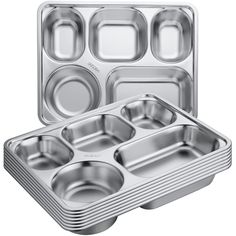 PRICES MAY VARY. Long Service Life: divided plates are made of stainless steel, safe and reliable to use, with good stability and durability, not easy to break or deform, rust and corrosion resistant, and can be useful for a long time 5 Compartment Design: stainless steel dinner tray is designed with 5 compartments, which is very suitable for food control, and we provide you with enough compartments to hold different foods, such as meals, soups, sauces, vegetables, fruits, snacks, etc., to offer Dinner Tray, Divided Plates, Serving Plate, Different Recipes, Serving Plates, Home Decor Furniture, Serveware, Dinner Plates, Dinnerware