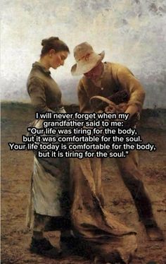 two people standing next to each other in a field with the words, i will never forget when my grandfather said to me