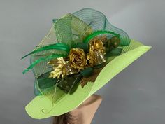 SALE Over Size 10 Brim Green Big Wedding Kentucky Derby Hat Tea Hat Cocktail Summer Woman Hat Horse Racing Big Hat Wide Brim - Etsy Tea Hat, Cocktail Summer, Tea Hats, Woman Hat, Big Hat, Kentucky Derby Hat, Derby Hat, Over Size, Wedding Hats