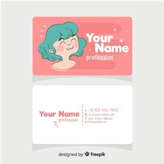 two business cards with an image of a woman's face on the front and back