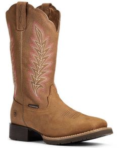 Ariat Womens Hybrid Rancher Waterproof Western Performance Boots - Broad Square Toe, Brown Ariat Western Boots, Cowgirl Look, Western Work, Leather Cowgirl Boots, Western Boots For Men, Boot Stand, Festival 2022, Western Boots Women, Work Boots Men