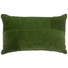 a green corded pillow with two square edges