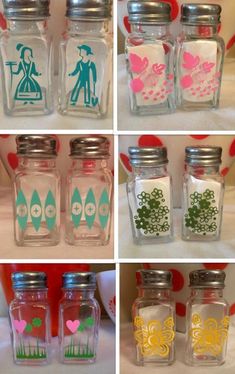 six jars with different designs on them