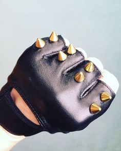 Black Leather Italian Nappa Leather Gloves with 2 brass spikes. Leather will stretch. These always receive compliments! Returns/ Exchanges are accepted if they don't fit if gloves are unworn, returned in original condition, and postmarked within 5 Business days. For more info, www.punkmajesty.com & follow punkmajestysf on IG! Black Leather Gloves Women, Fingerless Leather Gloves, Leather Fingerless Gloves, Biker Gloves, Red Leather Gloves, Leather Gloves Women, Leather Driving Gloves, Metal Spikes, White Studs