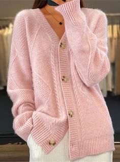 Pull Rose, Woolen Sweaters, Summer Cardigan, Winter Vest, Button Front Cardigan, Knit Style, Fall Fabric, Casual Stylish