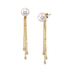 These exquisite earrings feature 8mm high-quality Freshwater pearls, handpicked for their incredible luster and overtones. The pearls are mounted on the finest 14K gold with .15 carats of dazzling SI clarity diamonds. These earrings come packaged in a beautiful jewelry gift box, perfect for gifting. Elegant Briolette Diamond Earrings For Formal Occasions, Formal Briolette Pearl Earrings In Fine Jewelry Style, Formal Yellow Gold Diamond Earrings With Pearl Drop, Formal Briolette Pearl Earrings Fine Jewelry, Formal Briolette Pearl Earrings, Yellow Gold Briolette Pearl Earrings For Formal Occasions, Elegant Briolette Diamond Earrings, Yellow Gold Akoya Pearl Dangle Earrings, Elegant Yellow Gold Briolette Pearl Earrings