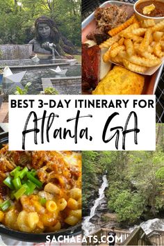 Atlanta botanical Garden, Southern bbq in Atlanta, Georgia, Sweet southern mac and cheese, and a waterfall near Helen, Georgia. Title says best 3 day itinerary for Atlanta, Georgia Bars In Atlanta Ga, Atlanta Ga Things To Do, Best Restaurants In Atlanta Georgia, What To Do In Georgia, Atlanta Themed Party, Atlanta Vacation Outfit, Free Things To Do In Atlanta Georgia, Atlanta Georgia Aquarium, Weekend In Atlanta Georgia