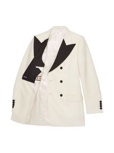 Gucci contrasting-lapel double-breasted Jacket - Farfetch Gucci Long Sleeve Wool Blazer, Gucci Wool Long Sleeve Blazer, Gucci Double-breasted Formal Blazer, Gucci Double-breasted Workwear Blazer, Gucci Tailored Double-breasted Blazer, Gucci Double-breasted Blazer For Work, Gucci Formal Double-breasted Blazer, Chic Gucci Wool Outerwear, Luxury Gucci Cream Outerwear