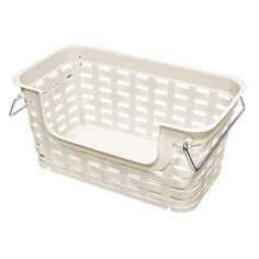 a white plastic basket on a white background