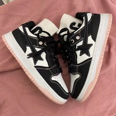 Home · KOSMUI · Online Store Powered by Storenvy Cute Star Shoes, Black And White Star Shoes, Black Star Shoes, Stargirl Shoes, Black Aesthetic Shoes, Mha Shoes, Shoes With Stars, Shearling Sandals, Bape Shoes