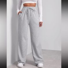 New Without Tags. Never Worn. True To Size. Cheap Full Length Sporty Bottoms, Sporty Pants, Pocket Sweatpants, Drawstring Waist Pants, Sweatpants With Pockets, High Waist Wide Leg Pants, Wide Leg Sweatpants, Pantalon Large, Loose Pants