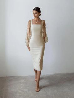 Elegant Embroidery Stitching Hip Dress - Cocktail Dresses - Uniqistic.com Mesh Party Dress, Midi Dress Formal, Tulle Sleeves, Womens Sheath Dress, Elegant Midi Dresses, Lantern Sleeve Dress, Bodycon Dress With Sleeves, Formal Party Dress, Long Sleeve Short Dress