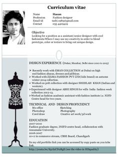 a resume for a fashion designer with an image on it's front cover page