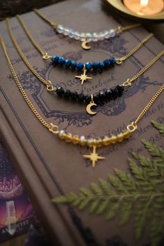 Choose your charm and color! ✨ Witchy Jewelry ✨ Dark Cottagecore ✨ Witchy Gold Jewelry, Dark Cottagecore Crafts, Bohemian Jewelry Aesthetic, Diy Homemade Jewelry, Witch Aesthetic Jewelry, Beaded Bracelets And Necklaces, Handmade Necklaces Ideas Creative, Dark Cottagecore Jewelry, Witchy Jewelry Aesthetic