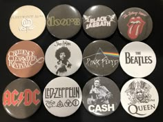 Calling all Classic Rock Lovers! Order these totally rockin' pins today! Includes 12 Classic Rock Bands in the set Sizes available are 2.28 inches or 1.5 inches Perfect for Classic Rock lovers! - - As always, thank you for supporting our small business! Button Pins Ideas, Alt Pins And Patches, Button Pins Aesthetic, Button Pins Aesthetic Grunge, Pin Button Design, Band Pins Buttons, Rock Band Patches, Band Patches