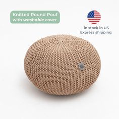 the knitted round pouf with washable cover in stock in us express shipping