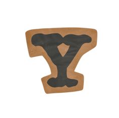 the letter y is made out of wood and has black paint on it's upper part