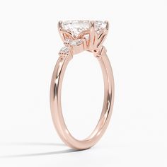 Lab Created Verbena Diamond Engagement Ring - 14K Rose Gold. This feminine, nature-inspired ring features four dazzling marquise-shaped diamonds elegantly accenting a center gem in a bead prong basket setting. Round diamond accents sparkle from the shoulders (1/6 total carat weight). Nature Inspired Rings, Basket Setting, Rose Gold Diamond Ring, Radiant Cut, Diamond Engagement Ring, Eternity Ring, Quality Jewelry, Round Diamond, Nature Inspired