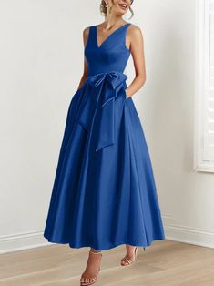 A-Line/Princess V-Neck Ankle-Length Mother Of The Bride Dresses – Weitese Dress Cocktail Dress Elegant, Mother Of Bride Dress, Dresses With Pockets, Semi Formal Dress, Semi Formal Dresses, Dress Wedding Guest, Mob Dresses, Mother Of Groom, Bride Clothes