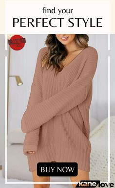 V-neck Long Sleeve Mini Sweater Dress Casual V-neck Midi Dress, Casual Solid Color V-neck Dress, V-neck Sweater For Loungewear In Fall, Long Sleeve V-neck Dress For Fall, Casual V-neck Sweater For Loungewear, Casual Long Sleeve V-neck Dress In Solid Color, Oversized V-neck Dress For Fall, Casual Long Sleeve V-neck Top For Fall, Fall V-neck Top