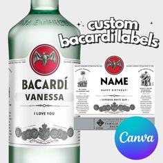 a bottle of bacardi vanessa with the name and description below it