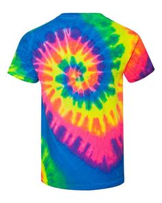 a colorful tie - dyed t - shirt on a white background