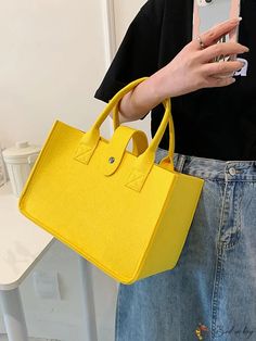 BirdinBag - Neon Yellow Minimalist Felt Top Handle Bag - Stylish, Versatile, Perfect for Any Occasion Yellow Minimalist, Word Wrap, Handle Bag, Neon Yellow, Snap Button, Top Handle, 20 Cm, Top Handle Bag, Felt