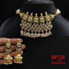 Jhumka Earrings Gold, Emerald Beads Necklace, Bridal Necklace Set