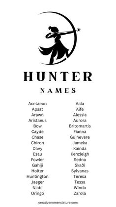 the hunter names are in black and white, with an image of a woman holding a baseball