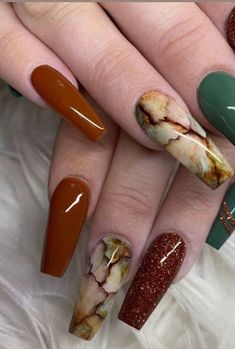 Nails For September 2024, Fall Nail Designs 2024, Ballerina Nails Shape, Funky Nail Art, Marble Nail Designs, Fall Gel Nails, Fall Nail Art Designs, Fancy Nails Designs