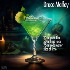 there is a green drink with lime in it and the words draco malfoy