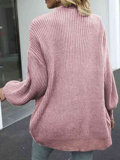 Features: Ribbed Stretch: No stretch Material composition: 100% polyester Care instructions: Machine wash cold. Tumble dry low. Imported Product measurements: S: bust 42.1 in, length 25.7 in, shoulder 25.4 in, sleeve length 17.9 in M: bust 43.7 in, length 26.1 in, shoulder 25.7 in, sleeve length 18.3 in L: bust 45.2 in, length 26.5 in, shoulder 26.1 in, sleeve length 18.7 in Balloon Sleeve Cardigan, Two Piece Set Pants, Denim Hoodie, Kimono Sweater, Plus Size Romper, Plus Size Jumpsuit, Maxi Dress Formal, Plus Size Shopping, Sleeve Cardigan