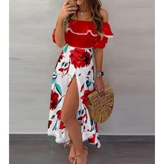 Off Shoulder Ruffle Top, Two Pieces Set Outfits, Split Skirt, Off Shoulder Fashion, Linnet, Looks Chic, Trend Fashion, Lace Midi Dress, Set Outfit