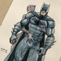 a drawing of batman and catwoman standing next to each other