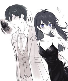 two people dressed up in formal clothes