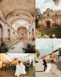 the wedding party is taking place in an old building and it looks like they are getting married