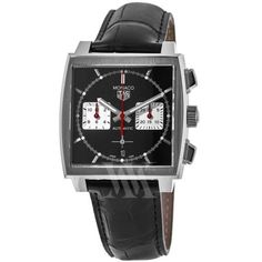 Tag Heuer Monaco Chronograph Black Dial Black Leather Strap Men's Watch CBL2113.FC6177 Size: one size.  Gender: male.  Age Group: adult. Tag Heuer Carrera Chronograph, Breitling Bentley, Tag Heuer Monaco, Tag Heuer Carrera Calibre, Black Alligator, Tag Heuer Watch, Calendar Date, Old Watches, Rubber Watches